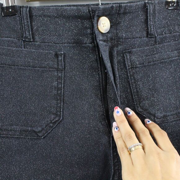Maeve Jeans Womens 25 The Colette Sparkle Denim Cropped Wide Leg Black Pockets - Picture 6 of 16
